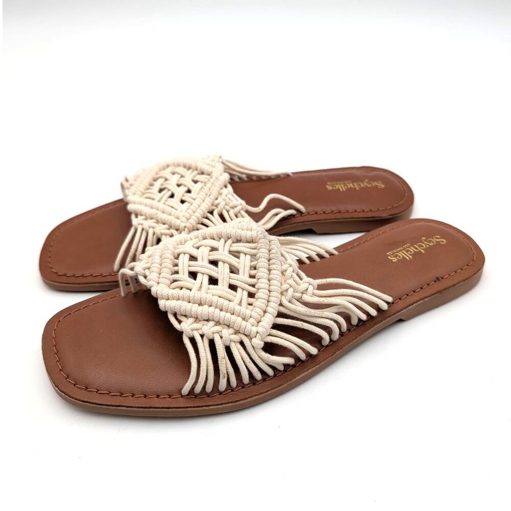 Seychelles Mahogany Crochet Slide Sandals Open Toe Women's Natural Sz US7 EU38